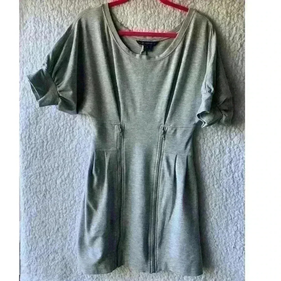 French  Connection | Grey short sleeve cotton mini dress with zippers size 6 - Picture 1 of 4